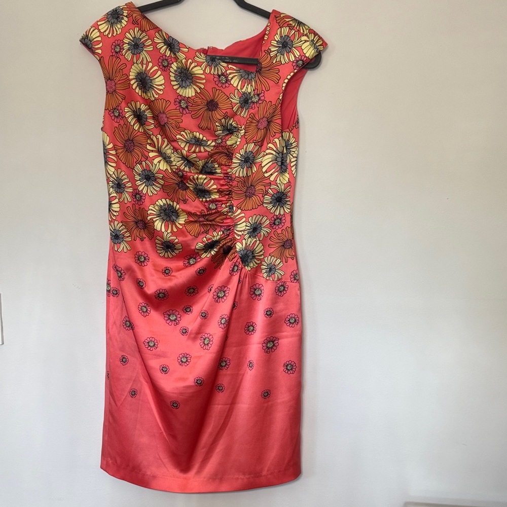 Kay Unger Red and Yellow Floral Midi Dress